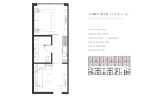 Junior Suite floor plan at Visions at Brickell with layout details.