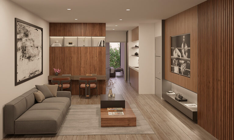 Cozy Junior Suite living room at Visions at Brickell.